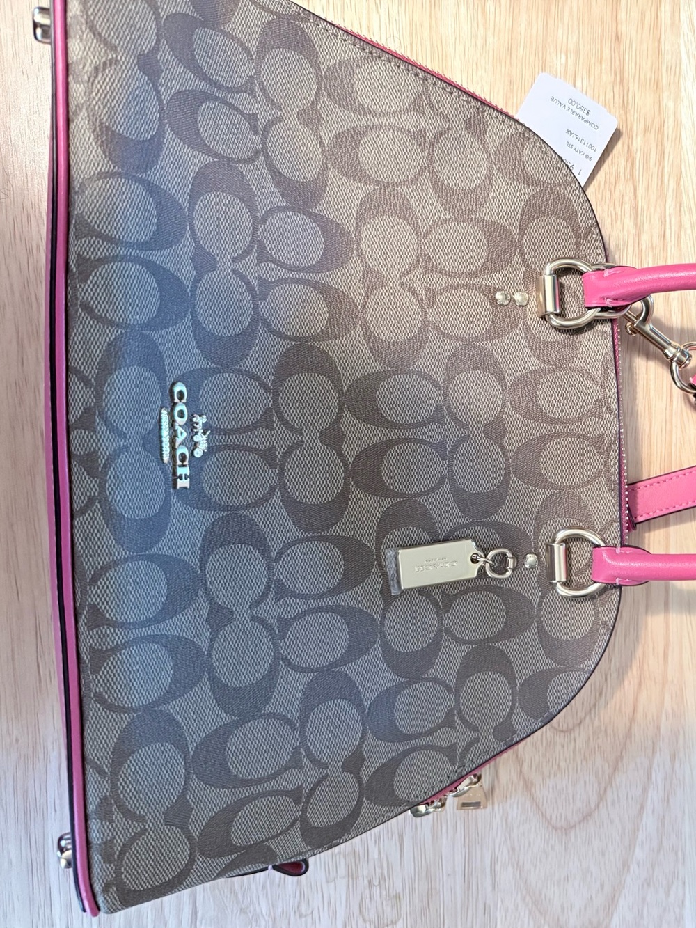 COACH Signature Tote with Pink Trim